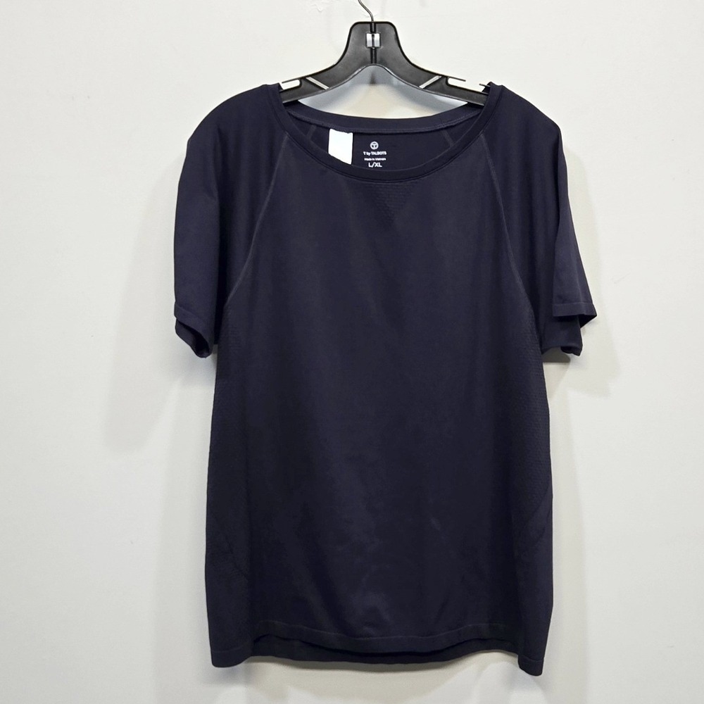 T By Talbots Activewear Shirt Womens Large Navy Short Sleeve Athleisure Stretch